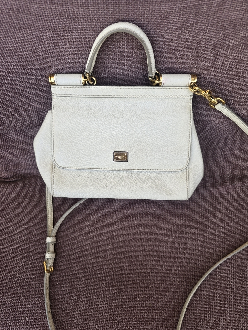 Dolce & Gabbana Cream Leather Top-Handle Crossbody with Gold Hardware